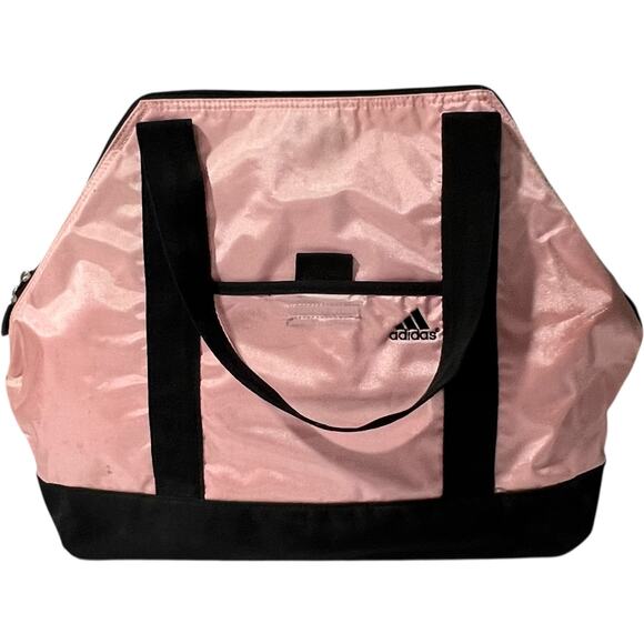 Adidas Pink Duffel Bag Black Trim Gym Travel Sports Tote - Picture 2 of 11
